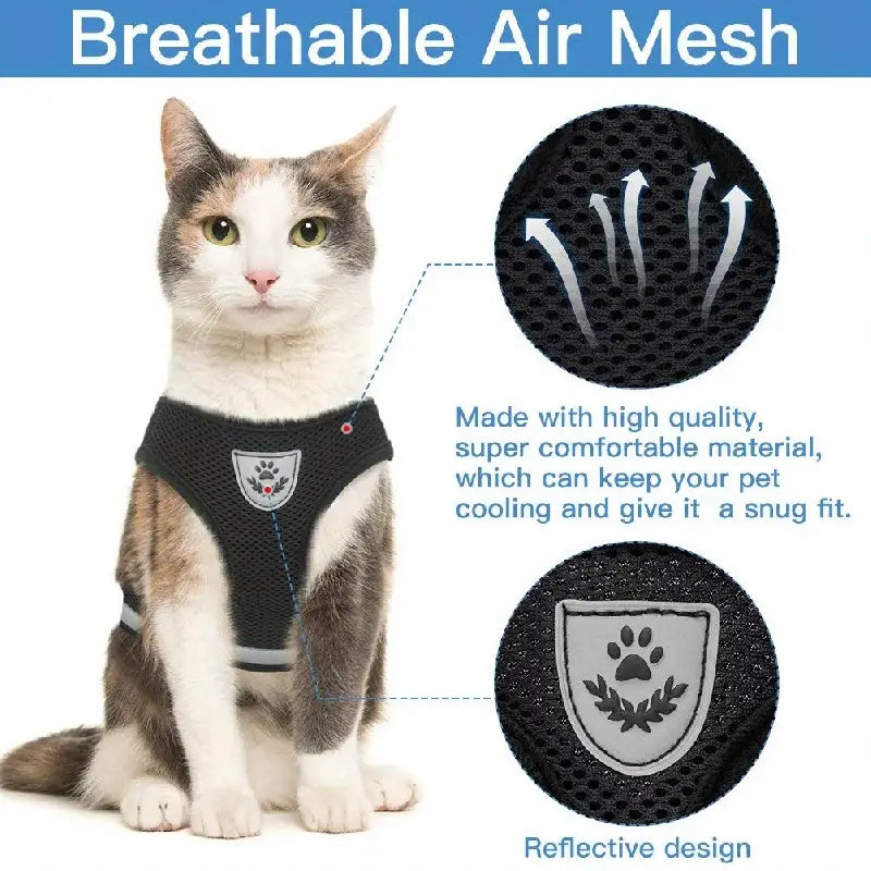 Soft Mesh Cat Harness - Grey