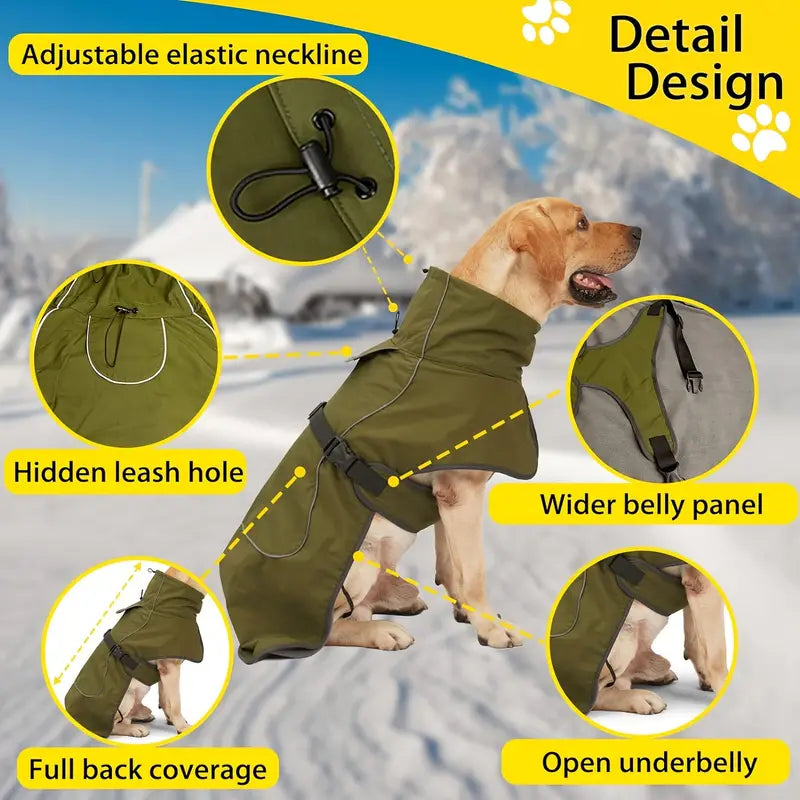 Fleece Lined Waterproof Raincoat - Army Green