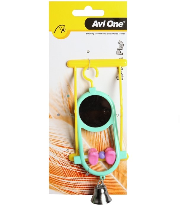 AviOne: Bird Toy Round Mirror W/geometric Beads