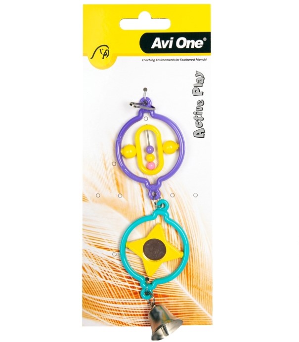 AviOne: Bird Toy Twin Rings W/turning Beads, Star, Mirror And Bell