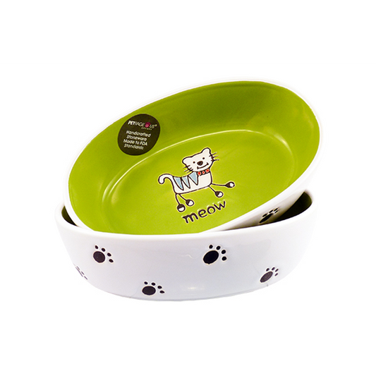 Petrageous: Silly Kitty Oval Lime Green Bowl