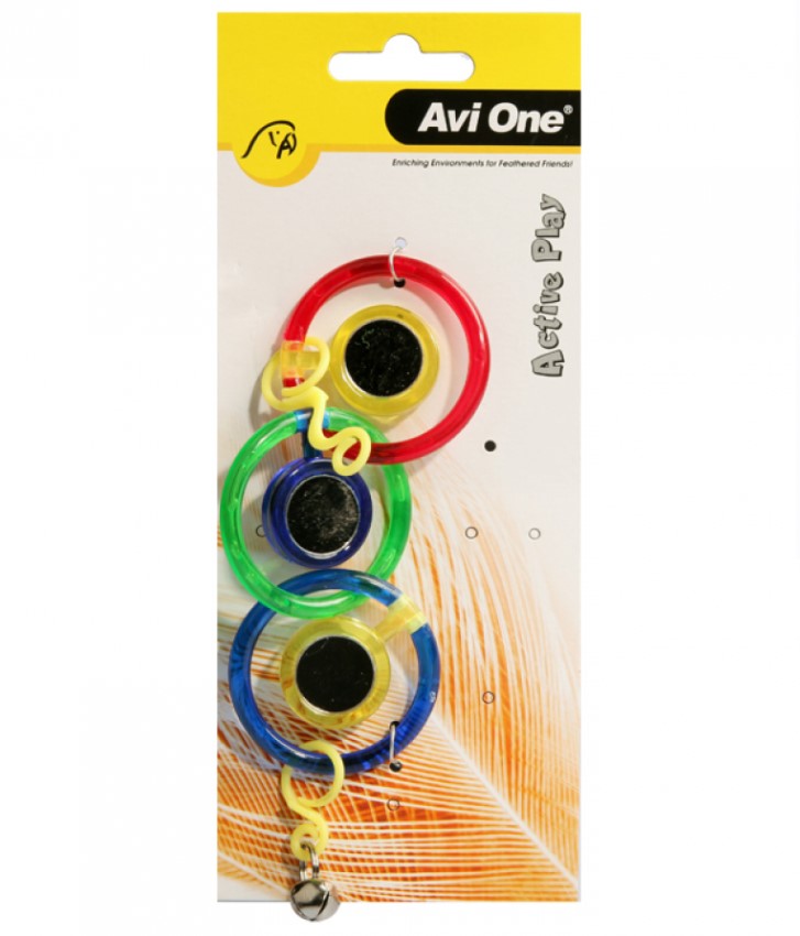 AviOne: Bird Toy Triple Ring With Mirror With Bell - 21cm