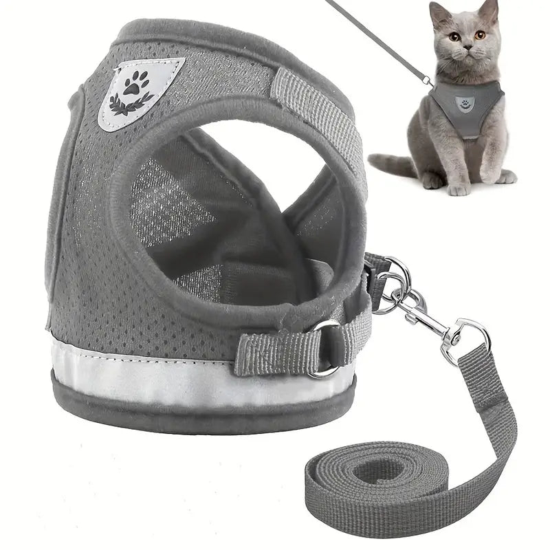 Soft Mesh Cat Harness - Grey