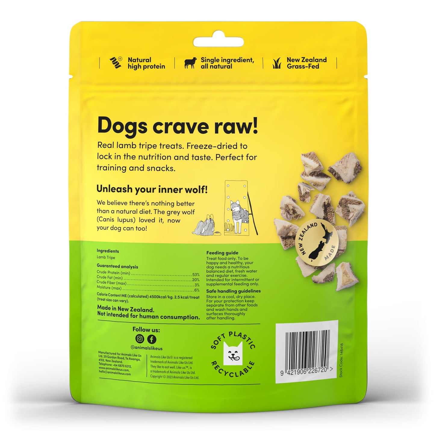 Animals Like Us: DOG Lamb Tripe Freeze-Dried Raw Treats 60g