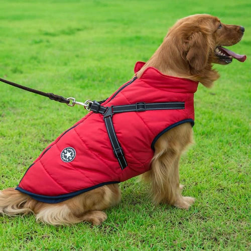 VPET: Waterproof Puffer Jacket with Harness - Hot Pink
