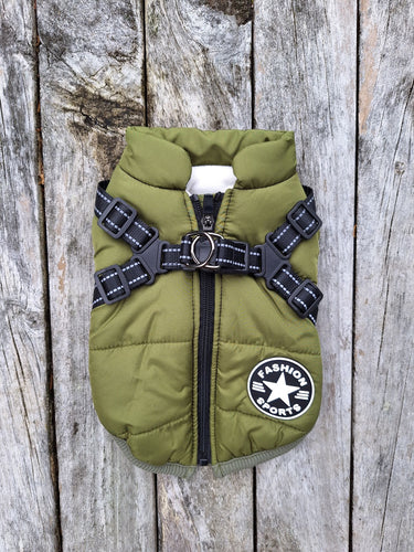 Dog Rain Jacket Waterproof with Harness - Khaki